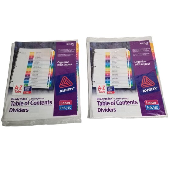 Avery Table of Contents Dividers A-Z Tabs 2 Pack Bundle Office Organization - Picture 1 of 4
